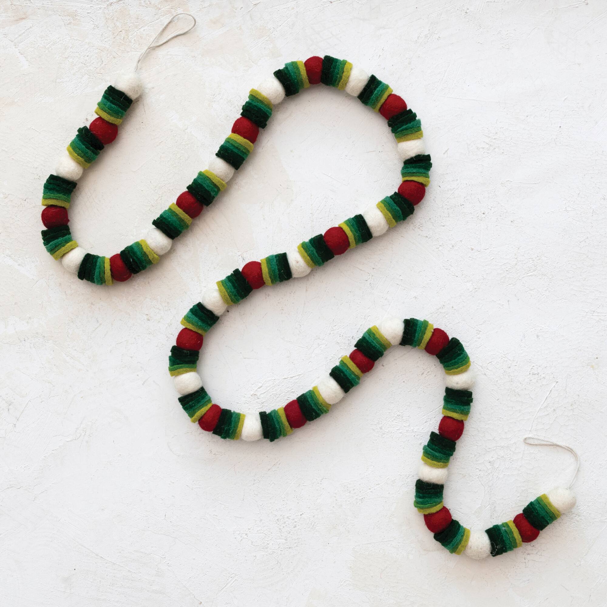 Hello Honey® 6ft. Red, Green & Cream Ball & Disc Handmade Wool Felt Garland
